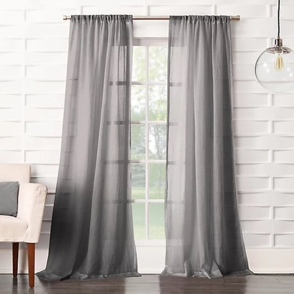No. 918® Lourdes 120-Inch Rod Pocket Light Filtering Curtain 2 Panels in Gray - Picture 1 of 3